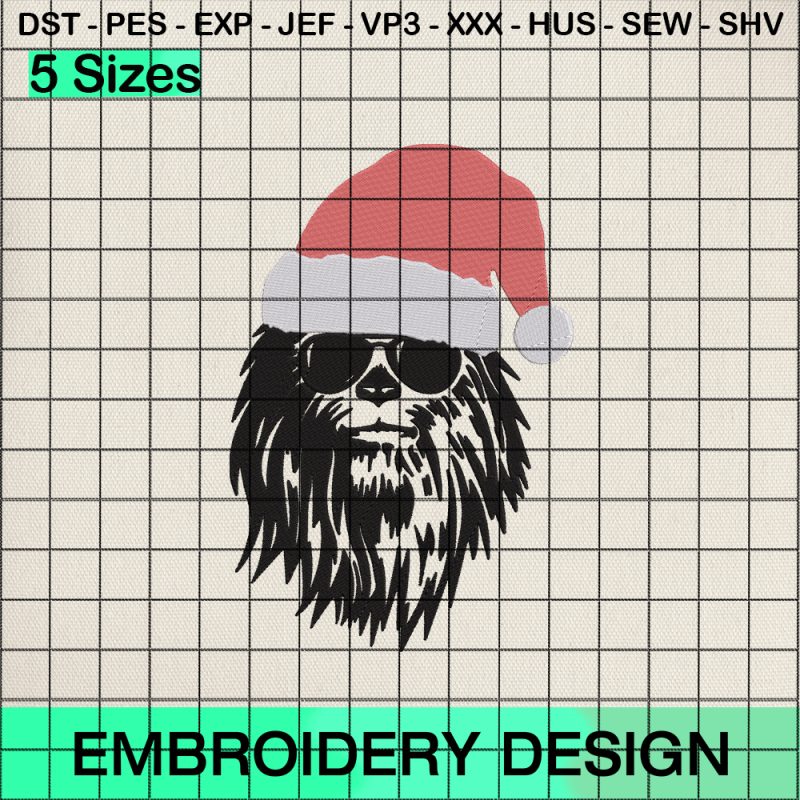 Chewbacca Christmas Embroidery Design, Star Wars Santa Hat Embroidery Designs