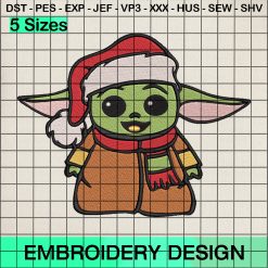 Christmas Baby Yoda Embroidery Design, Yoda Mery Xmas Embroidery Designs