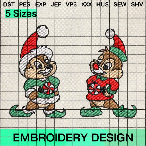 Christmas Chip and Dale Embroidery Design, Disney Parks Machine Embroidery Designs