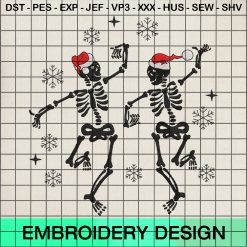 Christmas Dancing Skeleton Embroidery Design, Dancing Skeletons Machine Embroidery Designs