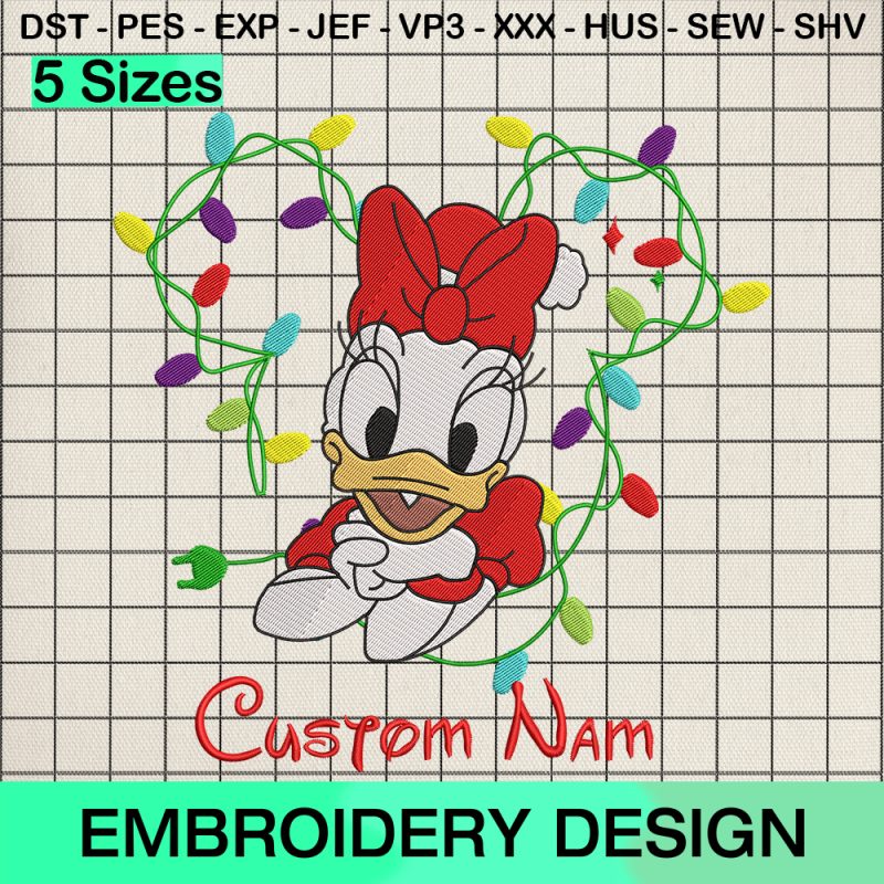 Christmas Disney Daisy Mouse Embroidery Design, Custom Name Christmas Machine Embroidery Designs