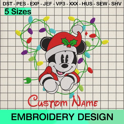 Christmas Disney Minnie Mouse Embroidery Design, Custom Name Christmas Machine Embroidery Designs