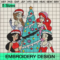 Christmas Disney Princess Embroidery Design, Princess Santa Hat Christmas Embroidery Designs