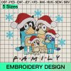 Christmas Family Bluey Embroidery Design, Friends Bluey Santa Hat Machine Embroidery Designs