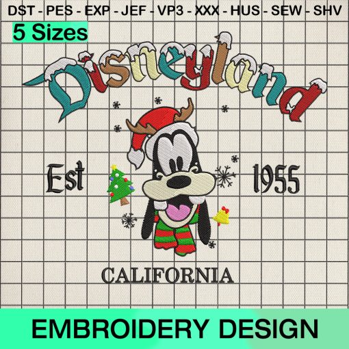 Christmas Goofy Dog Raindeer Embroidery Design, Disneyland Christmas Machine Embroidery Designs