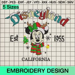 Christmas Minnie Raindeer Embroidery Design, Disneyland Christmas Machine Embroidery Designs