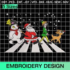 Christmas Road Embroidery Design, Christmas Snowman Embroidery Designs
