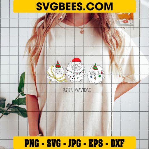 Christmas Sheeps SVG PNG, Fleece Navidad Santa Hat Christmas SVG on Shirt