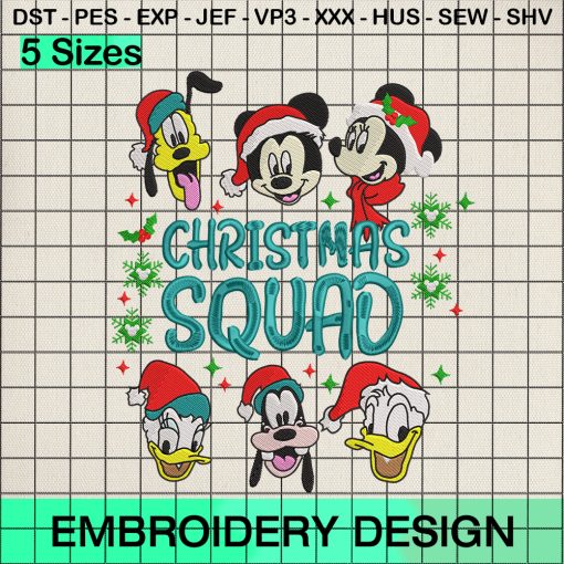 Christmas Squad Embroidery Design, Mickey And Friends Christmas Embroidery Designs
