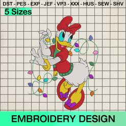 Daisy Duck Christmas Lights Embroidery Design, Disney Daisy Santa Hat Machine Embroidery Designs