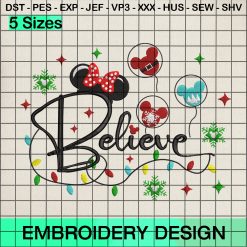 Disney Believe Christmas Embroidery Design, Believe Merry Christmas Embroidery Designs