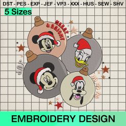 Disney Christmas Balls Embroidery Design, Family Vacation Christmas Machine Embroidery Designs