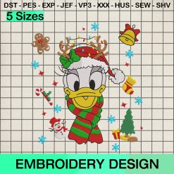 Disney Daisy Raindeer Embroidery Design, Daisy Duck Merry Xmas Machine Embroidery Designs