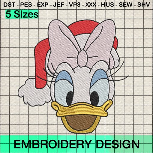 Disney Daisy Santa Hat Christmas Embroidery Design, Christmas Daisy Face Embroidery Designs