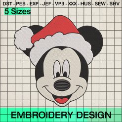 Disney Mickey Santa Hat Christmas Embroidery Design, Christmas Mickey Face Embroidery Designs
