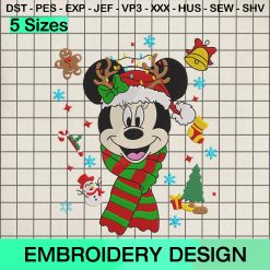 Disney Minnie Raindeer Embroidery Design, Minnie Mouse Merry Xmas Machine Embroidery Designs
