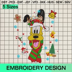Disney Pluto Raindeer Embroidery Design, Pluto Dog Merry Xmas Machine Embroidery Designs