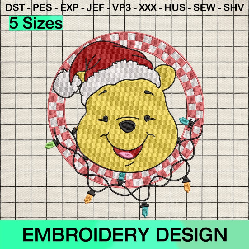 Disney Pooh Christmas Ornament Embroidery Design, Winnie The Pooh Christmas Lights Machine Embroidery Designs