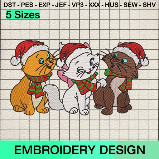 Disney The Aristocats Santa Hat Embroidery Design, Disney Cat Merry Christmas Machine Embroidery Designs
