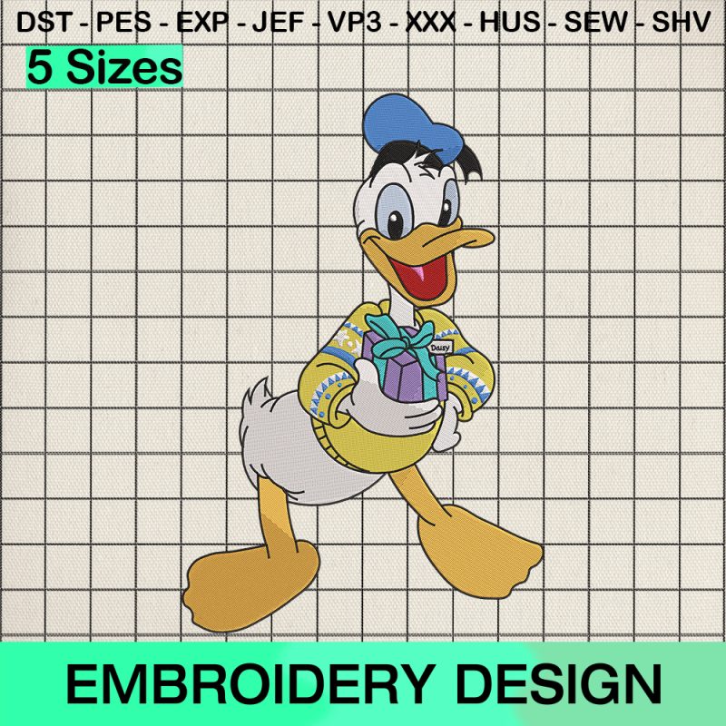 Donald Duck Costume Christmas Embroidery Design, Disney Donald Duck Christmas Gifts Machine Embroidery Designs