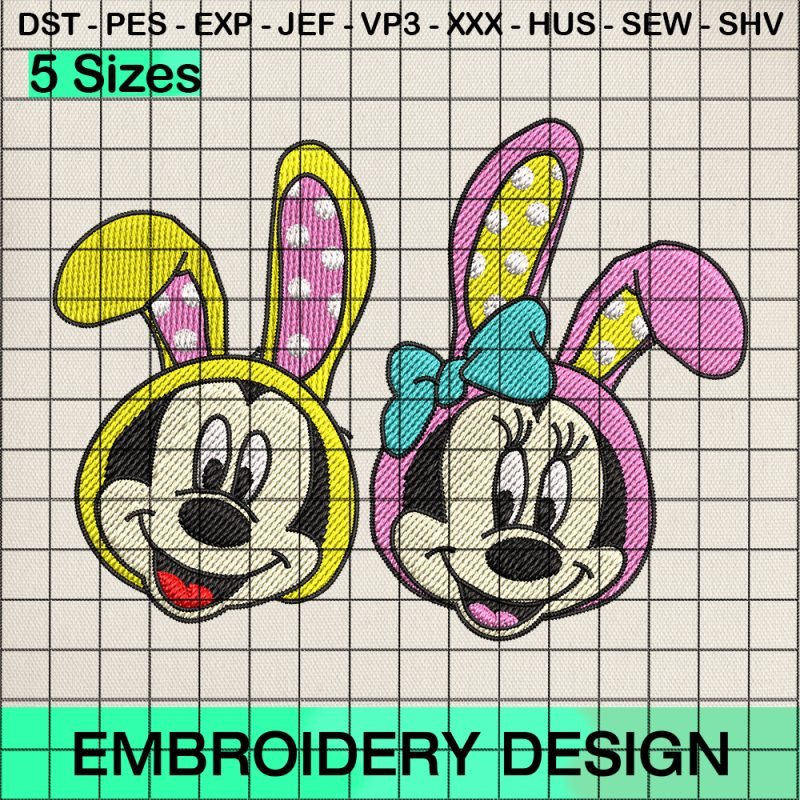 Easter Bunny Mickey Minnie Embroidery Design, Easter Bunny Disney Machine Embroidery Designs