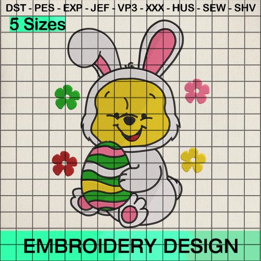 Easter Bunny Pooh Embroidery Design, Easter Winnie the Pooh Machine Embroidery Designs