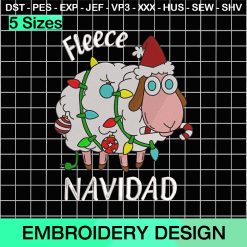 Fleece Navidad Christmas Sheep Embroidery Design, Sheep Christmas Lights Embroidery Designs