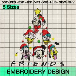 Friends Disney Christmas Tree Embroidery Design, Mouse and Friends Embroidery Designs