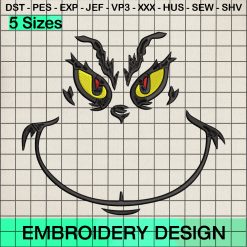 Grinch Face Embroidery Design, Grinch Face Dr Seuss Embroidery Designs