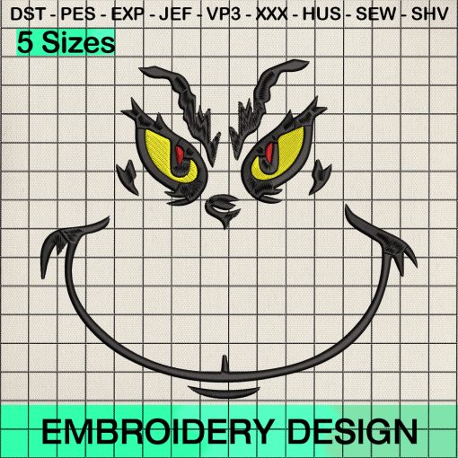 Grinch Face Embroidery Design, Grinch Face Dr Seuss Embroidery Designs