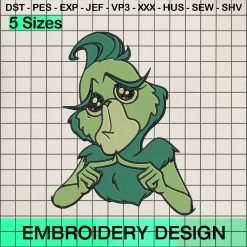 Grinch Green Christmas Embroidery Design, Merry Xmas The Grinch Embroidery Designs