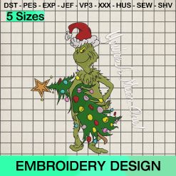 Grinch You're A Mean One Embroidery Design, Grinch Santa Hat Christmas Tree Machine Embroidery Designs