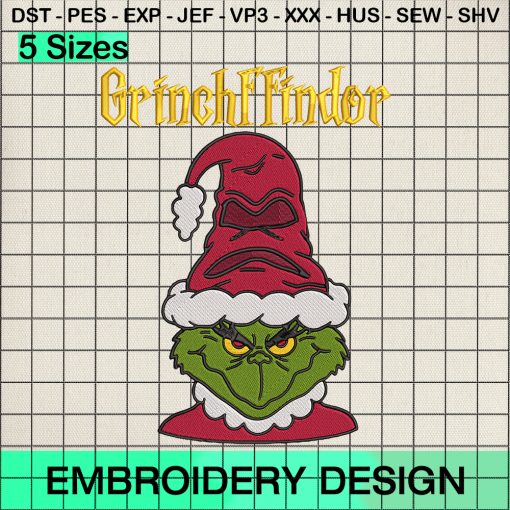 Grinchffindor Harry Potter Embroidery Design, The Grinch Santa Gryffindor Christmas Embroidery Designs