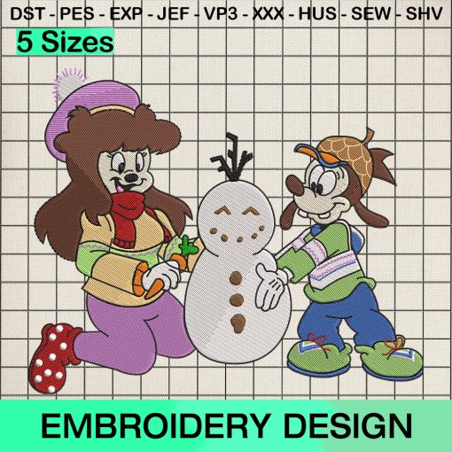 Harmonie and Max In The Snow Embroidery Design, Disney Merry Christmas Machine Embroidery Designs