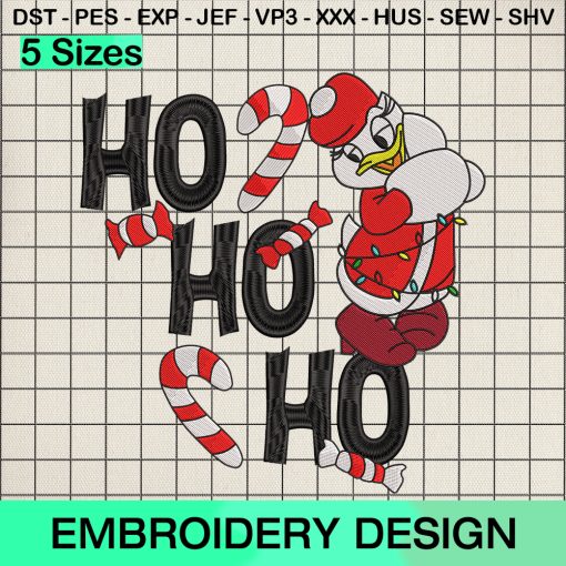 Ho Ho Ho Daisy Duck Christmas Embroidery Design, Disney Daisy Santa Hat Christmas Machine Embroidery Designs