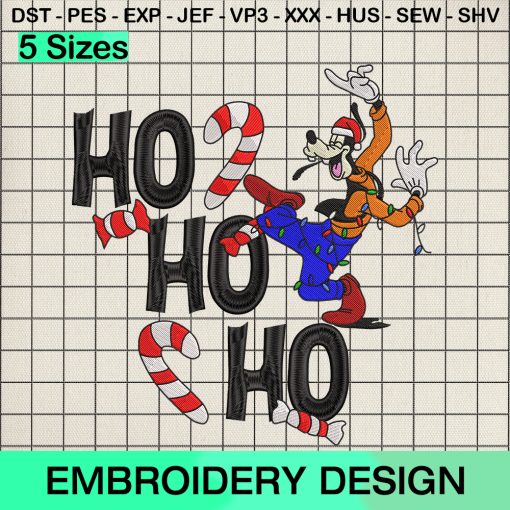 Ho Ho Ho Goofy Dog Christmas Embroidery Design, Disney Goofy Santa Hat Christmas Machine Embroidery Designs