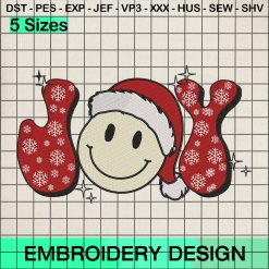 Joy Santa Smiley Face Embroidery Design, Joy Christmas Snowflakes Embroidery Designs