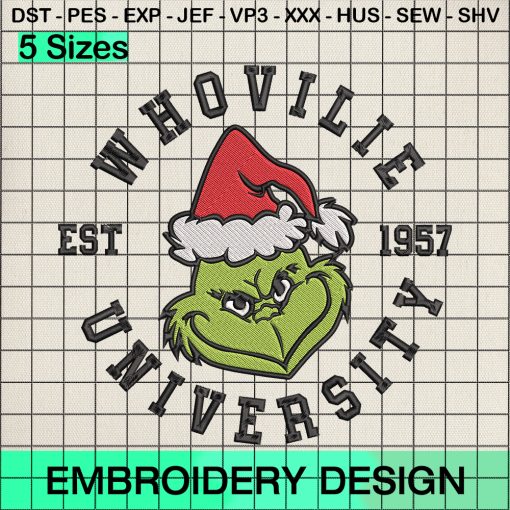 Logo Whoville Est 1957 University Embroidery Design, The Grinch Embroidery Designs