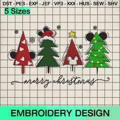 Merry Christmas Mickey Mouse Embroidery Design, Christmas Disney Tree Embroidery Designs