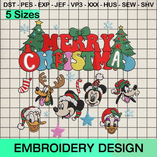 Mickey Friends Merry Christmas Embroidery Design, Family Mickey Vacation Christmas Machine Embroidery Designs