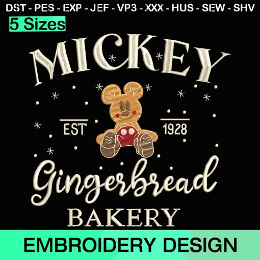Mickey Gingerbread Bakery Embroidery Design, Christmas Disney Mickey Machine Embroidery Designs