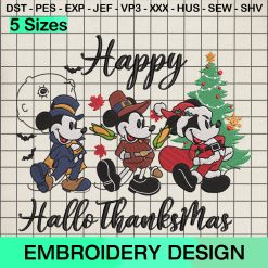 Mickey Happy Hallo Thanksmas Embroidery Design, Disney Mickey Thanksgiving Machine Embroidery Designs