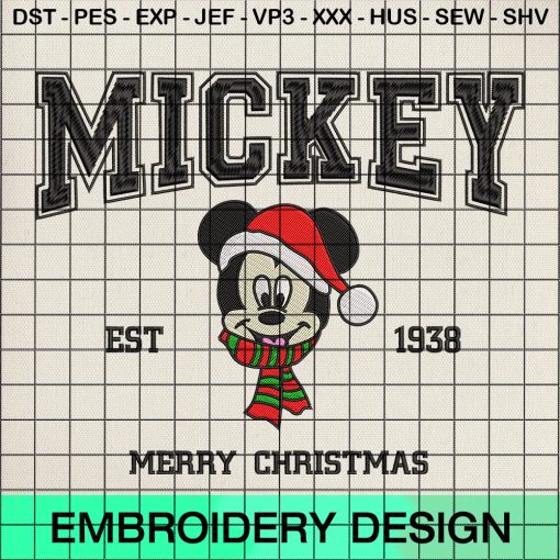 Mickey Merry Christmas Embroidery Design, Christmas Mickey Machine Embroidery Designs