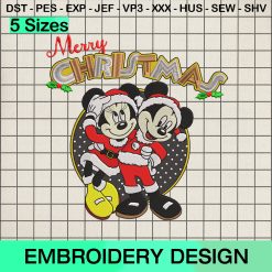 Mickey Minnie Merry Christmas Embroidery Design, Mickey Minnie Santa Hat Embroidery Designs