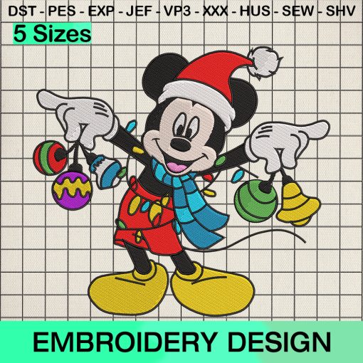 Mickey Mouse Christmas Holiday Embroidery Design, Disney Mickey Christmas Machine Embroidery Designs