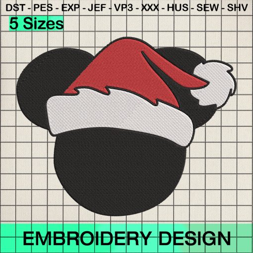 Mickey Mouse Santa Hat Embroidery Design, Christmas Mouse Embroidery Designs