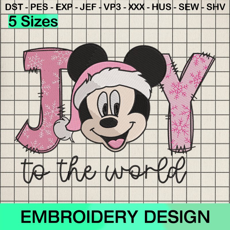 Mickey Pink Joy To The World Embroidery Design, Disney Mickey Christmas Pink Machine Embroidery Designs
