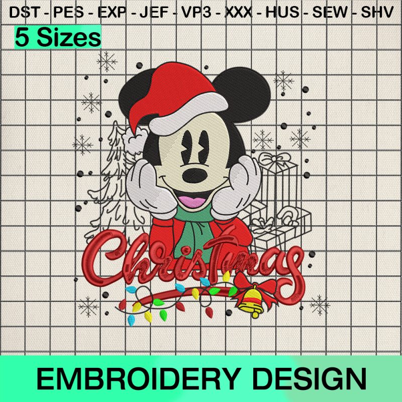Mickey Santa Hat Christmas Embroidery Design, Mickey Christmas Embroidery Designs