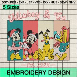 Mickey and Friends Merry Christmas Embroidery Design, Disney Characters Xmas Embroidery Designs