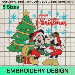 Minnie Kiss Mickey Merry Christmas Embroidery Design, Disney Mickey Minnie Christmas Machine Embroidery Designs